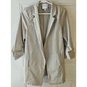 Maison d'Amélie Plaid Long Blazer Jacket Beige Gray S Polyester Viscose‎ Spandex